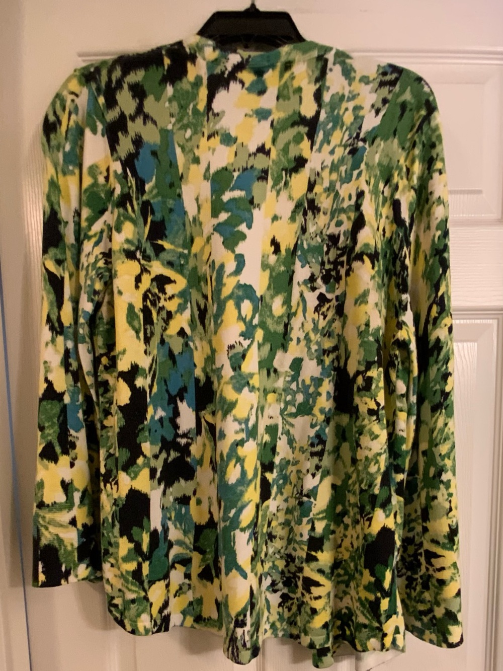 Chicos Abstract Floral Green Yellow Open Cardigan Size 3